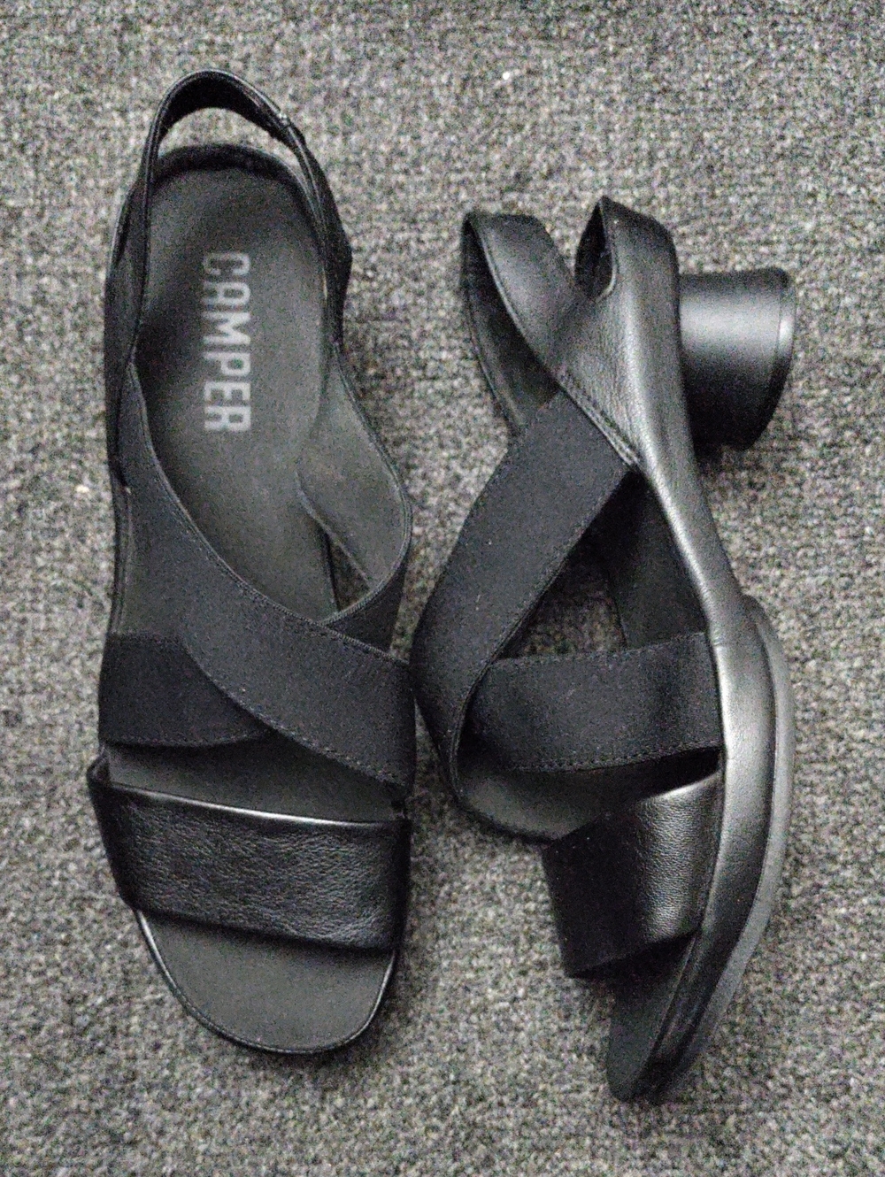 Camper Black Crisscross Slingback Block Heel Sandals